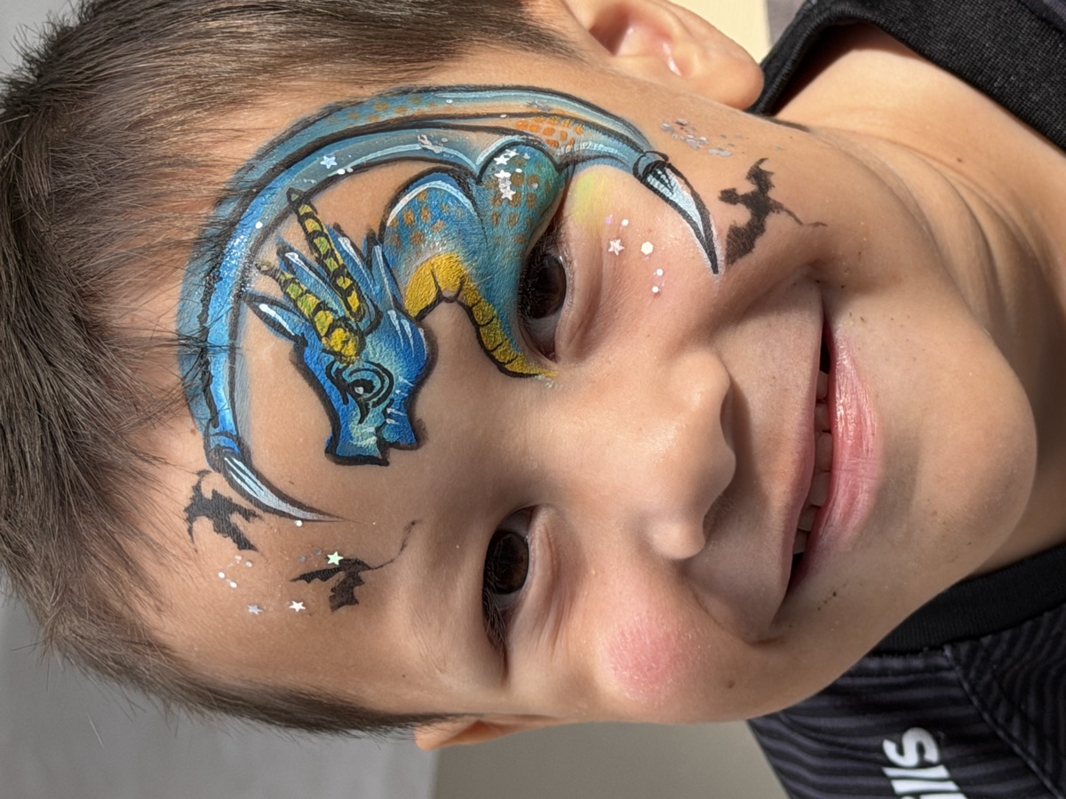 Blue dragon with bats and stars