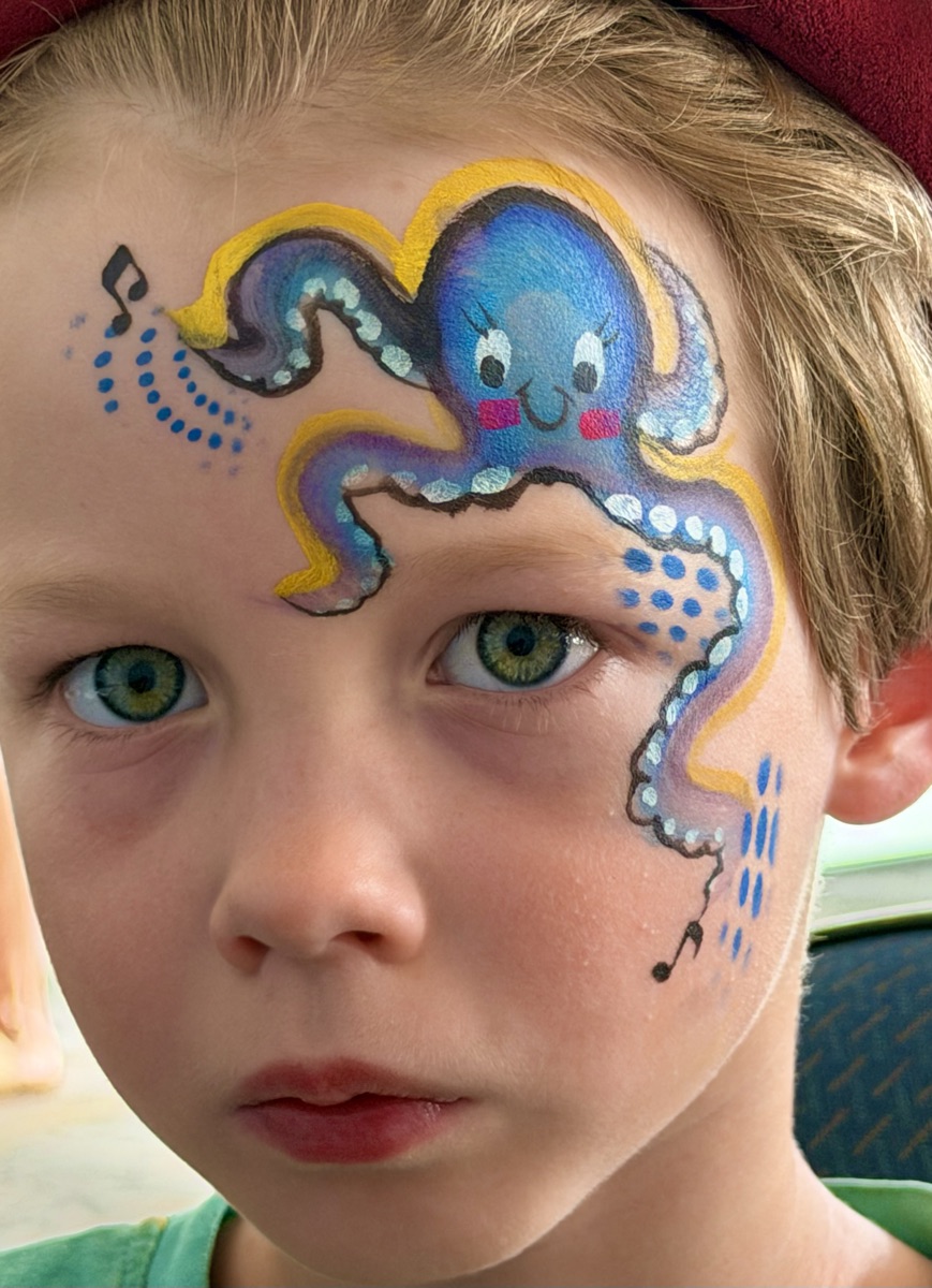 Blue octopus with music notes