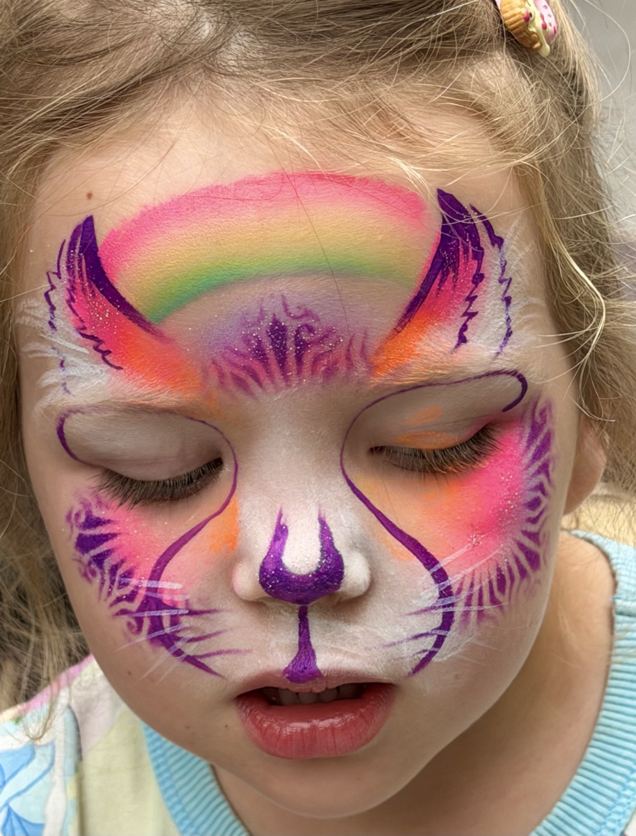 Rainbow cat-face design, eyes closed